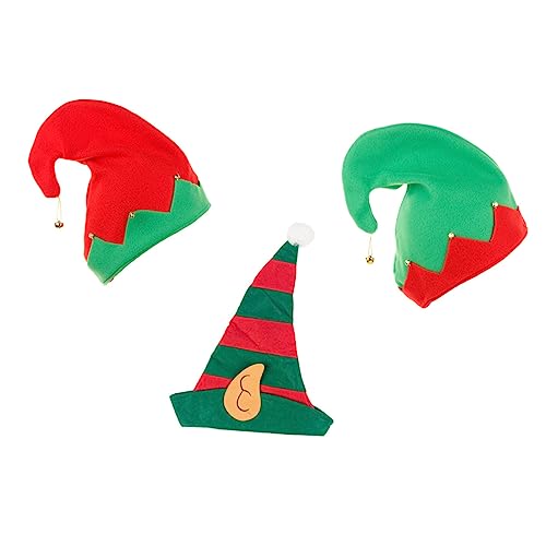 CAXUSD 3 Stück Teiliges Weihnachtsmützen Clown und Elfenhut Rot Grün Gestreift Weiche Hautfreundliche Partyhüte für Erwachsene Festliche Weihnachtsdekoration und Kostümzubehör von CAXUSD