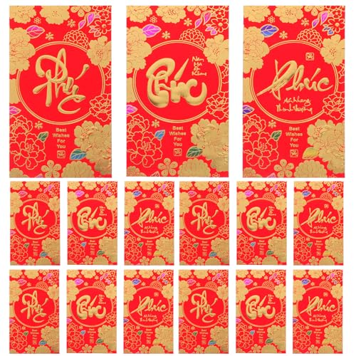 CAXUSD 36 Stück Vietnamesische Neujahrsumschläge Traditionelle Rote Geldbeutel für Frühlingsfest für Feiertagsfeiern und von CAXUSD