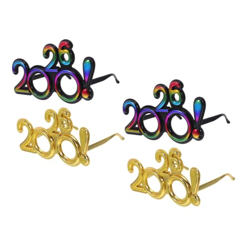 CAXUSD 4 Stück Neujahrsbrille Glitter Sonnenbrille für Partys Lustige Foto Requisiten für Silvesterfeiern Kreative und Festliche Dekorationen für Unvergessliche von CAXUSD
