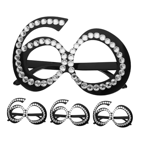 CAXUSD 4 Stück Partyfotobrille Neuartige Partybrille Glitzer-zahlenbrille Geburtstagsfeier Requisiten Gefälligkeiten Für Jubiläumsfeiern Geburtstagsbrille Requisite Schwarz Plastik von CAXUSD