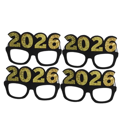 CAXUSD 4 Stück Teiliges Silvesterbrillen Schwarz-gold mit Glitzereffekt Leichte Kunststoff-partybrillen als Fotorequisiten und Festliche Partydeko für Weihnachts Neujahrsfeiern von CAXUSD
