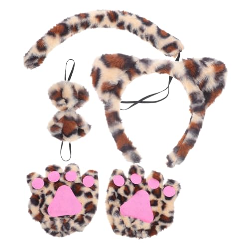 CAXUSD 4pcs Leopard Print Animal Stirnband Cosplay Kostüm Set Plüschkäse Kostümkit Für Dress -up -partys Halloween -bühnenaufführungen Und -veranstaltungen von CAXUSD