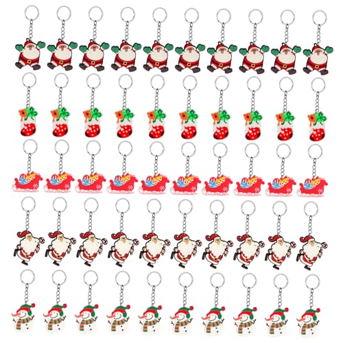 CAXUSD Schlüsselbund 50 Stück Weihnachtlicher Weichkleber-anhänger Neuheit-schlüsselanhänger Weihnachtsmann-puppe-anhänger Weihnachtsanhänger Medaillon Pvc-weichkleber Zubehör von CAXUSD