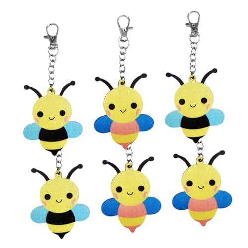 CAXUSD 6 Stück Holz Bienen Schlüsselanhänger Cartoon Biene Schlüsselring Geschenk für Schulkinder Tasche Deko Party Favors Holz und Metall Material von CAXUSD
