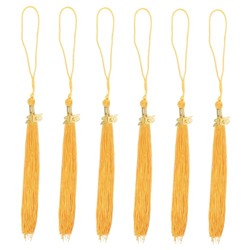CAXUSD 6 Stück Junggesellenhut Quaste Foto-Charm-Quaste für Absolventen Charme des Jahres 2025 Abschlusskappe selber machen Bachelor-Mütze Abschluss Saison Anhänger Polyester Yellow von CAXUSD