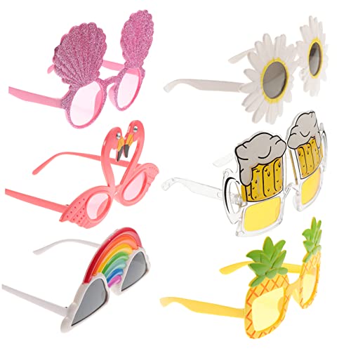 CAXUSD 6 Stück Lustige Hawaiianische Partybrillen Kreative Sonnenbrillen für Strand und Kostümpartys Verschiedene Designs für Foto Props und Unvergessliche von CAXUSD