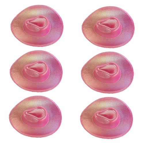 CAXUSD 6 Stück Mini Cowboy Hüte Kunststoff Mini Western Cowgirl Hüte Rosa für Party Dekoration Puppenhaus DIY Basteln Kuchenaufsatz von CAXUSD