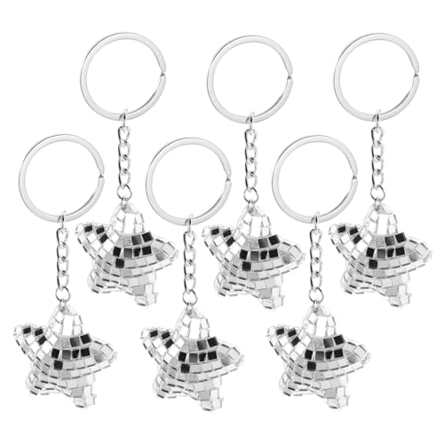 CAXUSD 6 Stück Spiegelnder Schlüsselanhänger Sternform Reflektierender Disco Ball Anhänger Leichter Kompakter Stern Schlüsselhalter für Party Geburtstag Klassenzimmer Belohnung von CAXUSD
