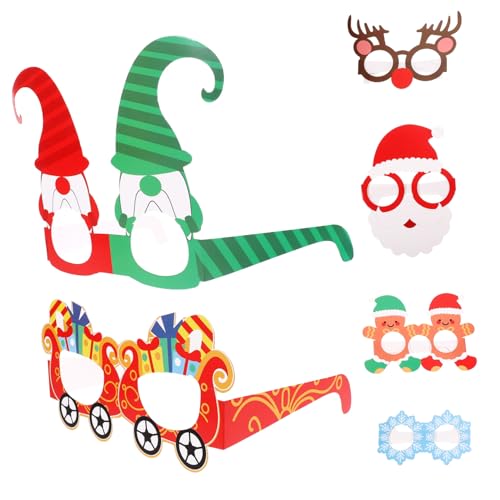 CAXUSD 6 Stück Teiliges Weihnachts Papierbrillen Festliche Partybrillen Leichte Fotorequisiten mit Klassischen Xmas Designs für Weihnachtsfeiern und Festliche Anlässe von CAXUSD
