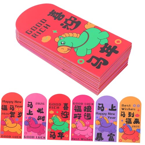 CAXUSD 72 Stück Chinesische Neujahr Rotumschläge mit Pferdemotiv Dickes Papier Traditionelle Glücksumschläge für Frühlingsfest Lunar Year Hochzeit und Feierlichkeiten von CAXUSD