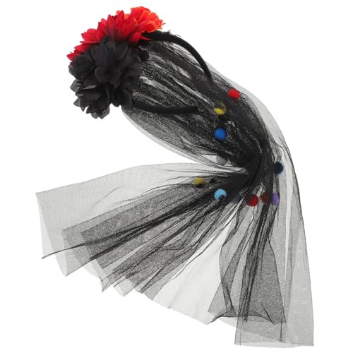 CAXUSD Halloween Braut Haarschmuck mit Floralem Schleier Gothic Braut Stirnband mit Totenkopf und Mesh Leichter Party Kopfschmuck für Cosplay Kostüm und Tag der Toten Feier von CAXUSD