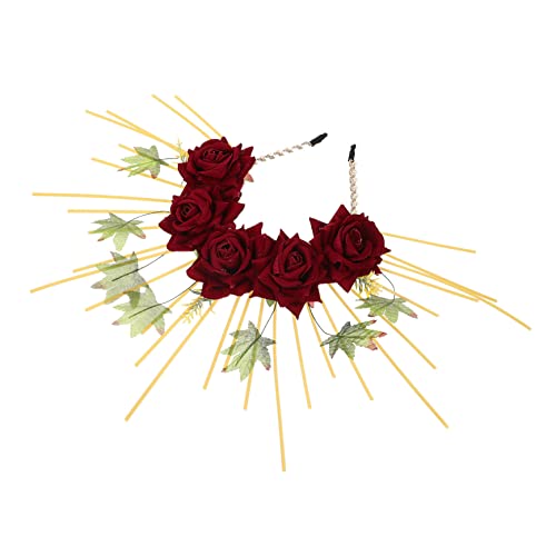 CAXUSD Halo-stirnband Unserer Lieben Frau Frauen Rosenhaarkranz Mädchen Göttinnenkleid Für Frauen Rave-kopfschmuck Krone Der Göttin Sie Stern Kopfschmuck Toga Kostüm Frauen Rot Stoff von CAXUSD