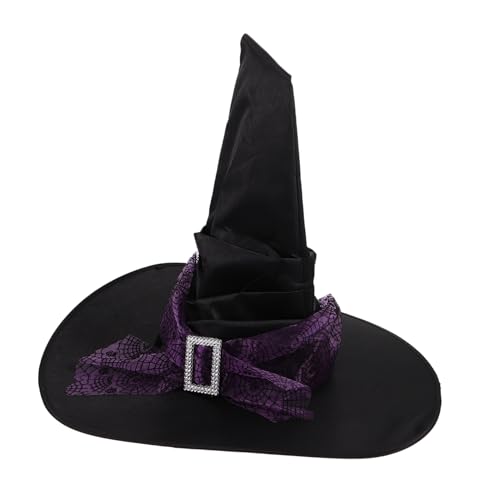CAXUSD Hexenhut mit Rüschen und Spinnennetz-Stoff Großer Halloween Hexenhut für Damen Atmungsaktiv Leichter Festhut Stilvolles Cosplay-Accessoire für Kostümpartys und Karneval von CAXUSD