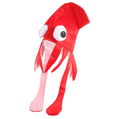 CAXUSD Lustige Squid Mütze Prop Cartoon Hut für Karneval Performance Party Verstellbar Rote Kopfbedeckung Spaßiges Kostümaccessoire von CAXUSD
