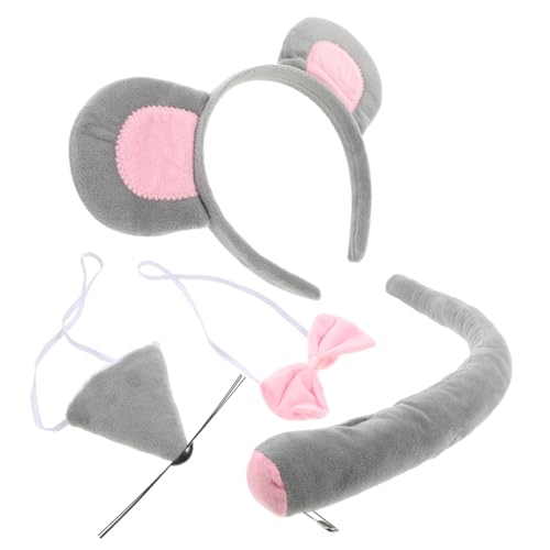 CAXUSD Niedliches Mäuse Cosplay Set Teilig mit Stirnband Schleife Nase und Weicher Grauer Tierkostüm Zubehör für Karneval Halloween Geburtstags und Faschingsparty von CAXUSD