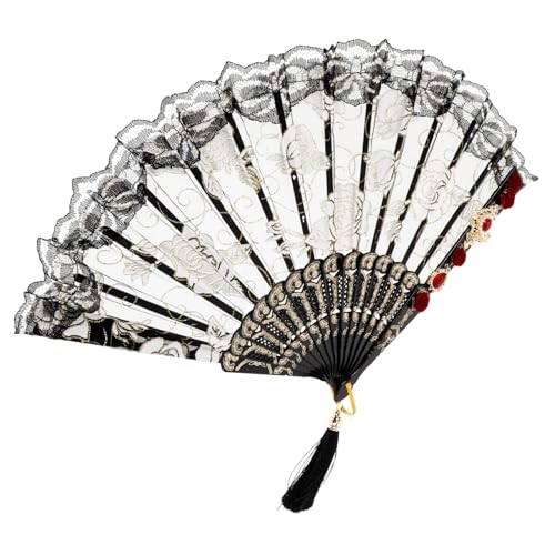 CAXUSD Vintage Chinesischer Faltbarer Handfächer mit Quaste Leichter Traditioneller Spitzenfächer als Kreatives Fotorequisit für Cosplay Party und Dekoration CAXUSD Vintage Chinesischer Faltbarer Handfächer mit Quaste Leichter Traditioneller Spitzenfächer als Kreatives Fotorequisit für Cosplay Party und Dekoration von CAXUSD
