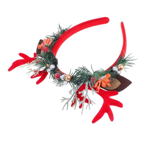CAXUSD Weihnachtlicher Rentier-haarreif mit Roten Geweihen und Grünem Gras Bequemes Tragen Vielseitiges Weihnachts-accessoire für Damen Festliche Party Cosplay-dekoration von CAXUSD