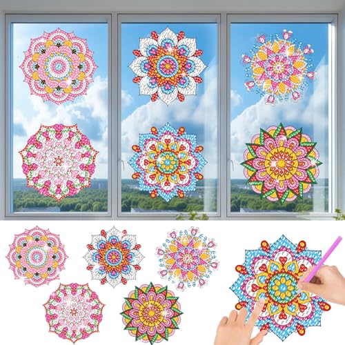 CAYUDEN 5D Suncatcher Bastelsets für Kinder, 6 Stück Mandala Diamond Painting Fensterbilder DIY Glitzer Sonnenfänger für Fensterdekoration, Wiederverwendbar Kindersicher Window Color für Geschenk CAYUDEN 5D Suncatcher Bastelsets für Kinder, 6 Stück Mandala Diamond Painting Fensterbilder DIY Glitzer Sonnenfänger für Fensterdekoration, Wiederverwendbar Kindersicher Window Color für Geschenk von CAYUDEN