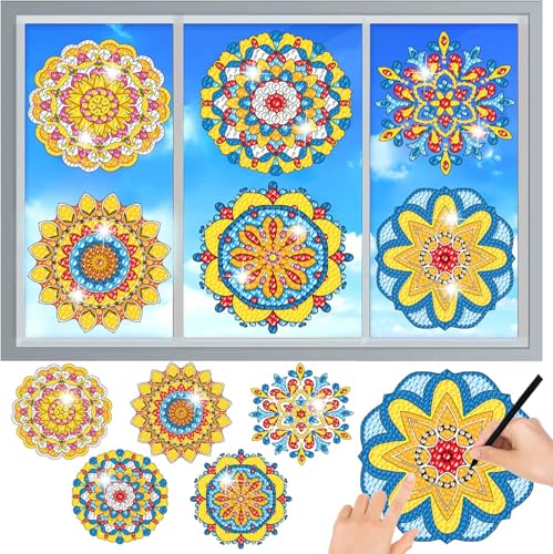 CAYUDEN 6 Stück Mosaik Bastelset Fensterbilder DIY Set, 5D Diamant Malerei Suncatcher Bastelset, Diamond Painting Fensterbilder, Wiederverwendbare Sonnenfänger Fensterdekoration für Kinder,Erwachsene CAYUDEN 6 Stück Mosaik Bastelset Fensterbilder DIY Set, 5D Diamant Malerei Suncatcher Bastelset, Diamond Painting Fensterbilder, Wiederverwendbare Sonnenfänger Fensterdekoration für Kinder,Erwachsene von CAYUDEN