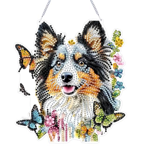 CAYUDEN Diamond Painting Anhänger Kinder Set, DIY Diamond-Painting Fensterbilder Hund Diamant Wand Und Eingang Deko mit Kette für Erwachsene, Mosaik Bastelset für Fenster Küche Decor von CAYUDEN
