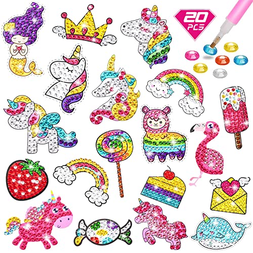 CAYUDEN Diamond Painting Aufkleber, 20pcs 5D Diamant Painting Bilder Kinder DIY Einhorn Diamond Painting Kinder Mädchen Diamant Malerei Aufkleber Kit für Mitgebsel Kindergeburtstag Gastgeschenk von CAYUDEN