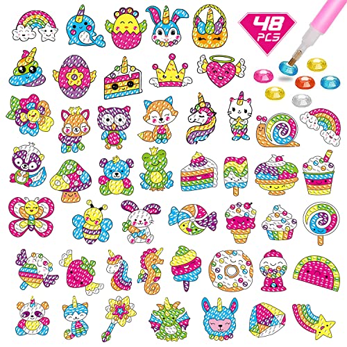 CAYUDEN Diamond Painting Aufkleber, 48pcs 5D Diamant Painting Bilder Kinder DIY Diamond Painting Kinder Mädchen Diamant Malerei Aufkleber Kit für Mitgebsel Kindergeburtstag Gastgeschenk von CAYUDEN