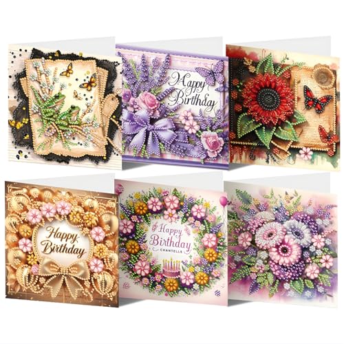 CAYUDEN Diamond Painting Karten Set, 6 Stück Florid Geburtstag Diamant Malerei Karten, DIY Handgemachtes Diamond Painting Grußkarte mit Umschlag Set, 5D Diamant Malerei Grußkarte für Freunde, Familie CAYUDEN Diamond Painting Karten Set, 6 Stück Florid Geburtstag Diamant Malerei Karten, DIY Handgemachtes Diamond Painting Grußkarte mit Umschlag Set, 5D Diamant Malerei Grußkarte für Freunde, Familie von CAYUDEN