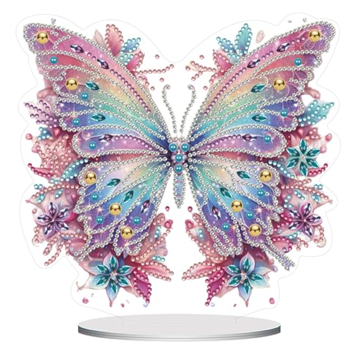 CAYUDEN Diamond Painting Tischdeko, DIY Diamond-Painting Erwachsene 5D Rosa Schmetterling Diamant Stehend Bastelset Set DIY Vasen Aufsteller für AnfäNger Hausgeschenk Familie Deko, Geschenk von CAYUDEN