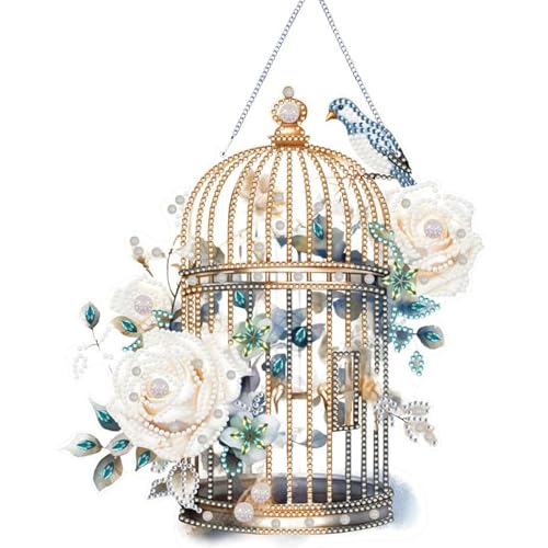 Diamond Painting Girlande Kranz Set, CAYUDEN Diamond Art Käfig Anhänger DIY Diamant Painting mit Kette Wand Kunst Anhänger Für Erwachsene Tür Dekorationen Diamant Malerei Garten Fenster Tür Deko von CAYUDEN