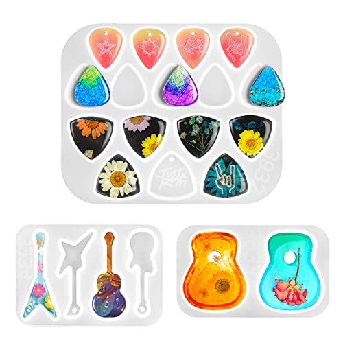 Epoxidharz Formen Silikon, CAYUDEN 3 Pack Gitarrenplektren Harzformen Silikon Gitarrenzubehör Resin Silikonform Epoxidharz Kunstformen Gitarrenanhänger Silikon Gießformen für Schlüsselanhänger von CAYUDEN