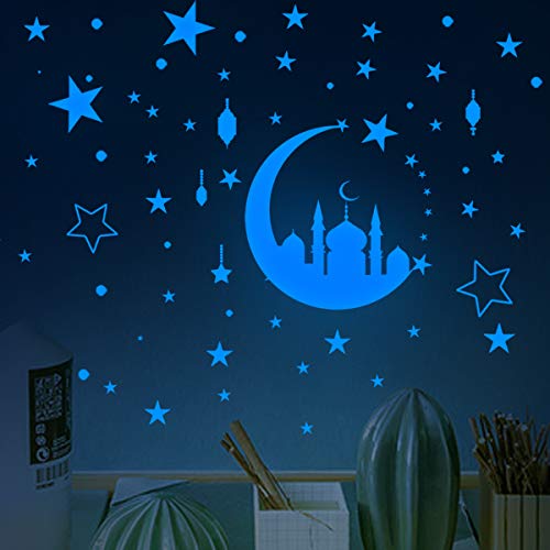 Leuchtsterne Selbstklebend Kinderzimmer, CAYUDEN Blau Mond Sternenhimmel Aufkleber Leuchten im Dunklen Sternen für die Decke Wandaufkleber Wandtattoo Kinderzimmer Dekoration für Jungen Mädchen Kinder von CAYUDEN