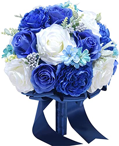 CAZARU Brautstrauß, 11,8 Zoll Blauer und weißer künstlicher Rosen-Hochzeitsstrauß für die Braut, handgefertigter Seidenhochzeitsstrauß für die kirchliche Zeremonie CAZARU Brautstrauß, 11,8 Zoll Blauer und weißer künstlicher Rosen-Hochzeitsstrauß für die Braut, handgefertigter Seidenhochzeitsstrauß für die kirchliche Zeremonie von CAZARU