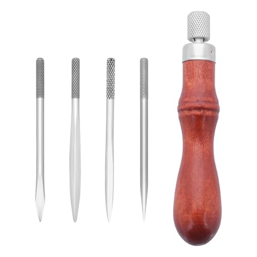4-in-1-Nähahlen-Set, Leder, Lochwerkzeug mit Holzgriff zum Nähen, Reparieren, Bohren, Lederhandwerk von CAZSTYK