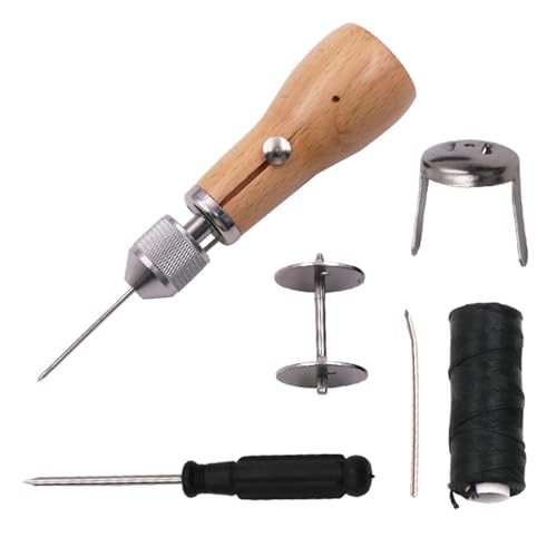 Leder-Näh-Handsticher, Leder-Reparaturwerkzeug mit Nadel, Nähgarn, Schraubenzieher für schwere Stoffe, Handwerk, Nähwerkzeug von CAZSTYK