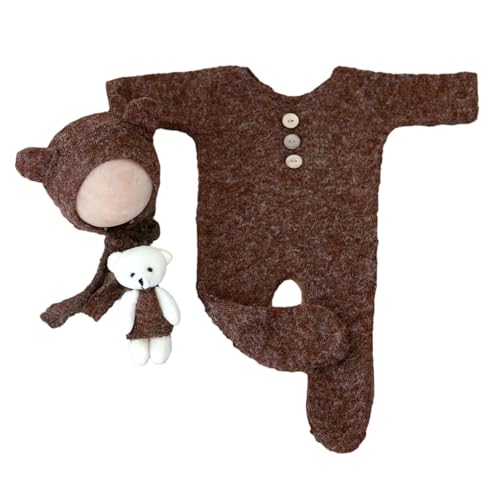 Neugeborenen-Foto-Kleidung, Strick-Overall für Neugeborene, inklusive Bärenhut und schöner Puppe, niedliches Fotografie-Ensembles, Baby-Foto-Kostüm Neugeborenen-Foto-Kleidung, Strick-Overall für Neugeborene, inklusive Bärenhut und schöner Puppe, niedliches Fotografie-Ensembles, Baby-Foto-Kostüm von CAZSTYK