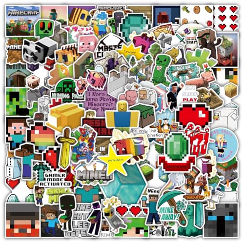 CBOSNF 100 Stück Mine-Craft Aufkleber,Mine-Craft Sticker Pack Auto Aufkleber Mine-Craft Sticker Mix Aufkleber für Mine-Craft Sticker Pack Auto Laptop Skateboard Gitarre Gepäck Wasserflasche Telefon von CBOSNF