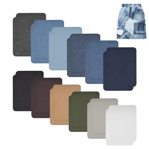 CBRAEXY Flicken, 24 Stück Patches, Aufbügeln in 12 Farben Baumwolle, Jeans Bügelflicken Aufbügelflicken, Patches zum Aufbügeln für Kleidung Lochreparatur von CBRAEXY