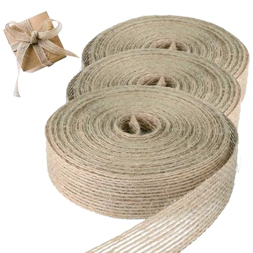 Juteband, Sackleinen Band, 3 Stück Vintage Geschenkband, 2cm x 10m Juteband Stoff Hessische Bänder, Weich Sackleinen Band, Für Handwerk, Hochzeitdeko, Weihnachten, Herbstkranz von CBRAEXY