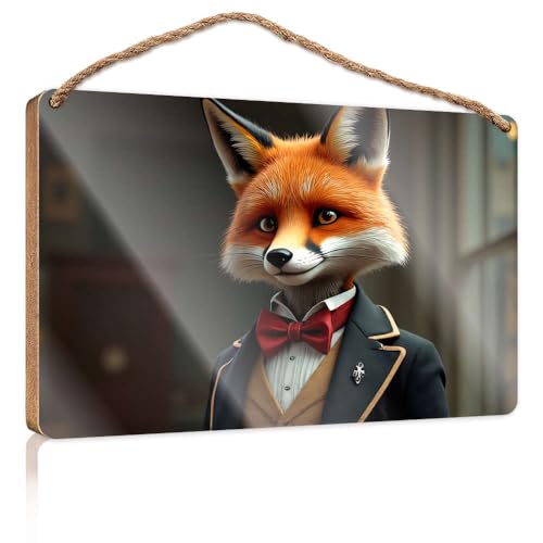 Badezimmer-Dekor-Schild "A Fox In A Suit With A Red Bowtie", Holzschild für Heimdekoration, Schilder und Tafeln (15 x 28 cm) von CBRT