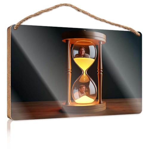 Badezimmer-Dekor-Schild Sanduhr mit wechselnden Gesichtern im Inneren, Holzschild für Heimdekoration, Schilder und Tafeln (15 x 28 cm) von CBRT