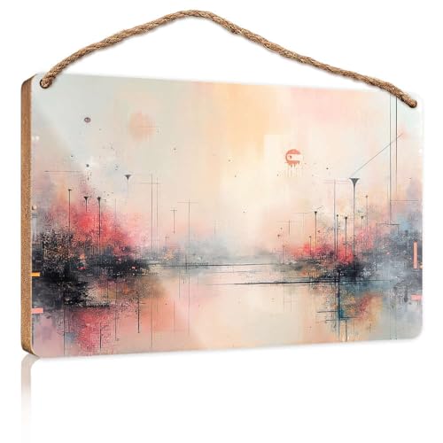 Frühlings-Veranda-Schild, abstraktes Stadtbild mit lebendigen Farben, Holzschild, Outdoor-Schilder und Dekoration, Spielzimmer-Dekoration (23 x 35 cm) von CBRT