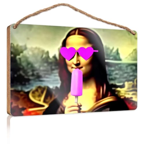 Frühlings-Veranda-Schild Frau mit Herz, Sonnenbrille, die ein rosa Eis am Stiel hält, Holzschild, Outdoor-Schilder und Dekoration, Spielzimmer-Dekoration (23 x 35 cm) von CBRT