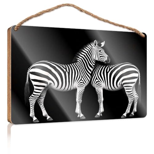 Frühlingsschild für Veranda, zwei Zebras, stehend, nebeneinander, Holzschild, Outdoor-Schilder und Dekoration, Spielzimmer-Dekoration (15 x 28 cm) von CBRT