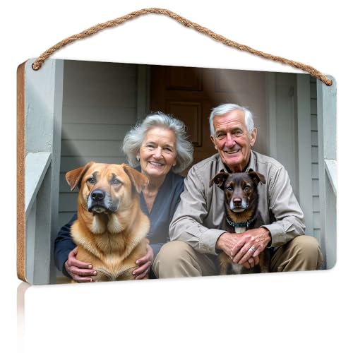 Lustige Schilder für Männerhöhle, ältere Paare mit ihren zwei Hunden, Holzschild, Küchenschilder, Wanddekoration, Herbstbüro-Dekoration (15 x 28 cm) von CBRT