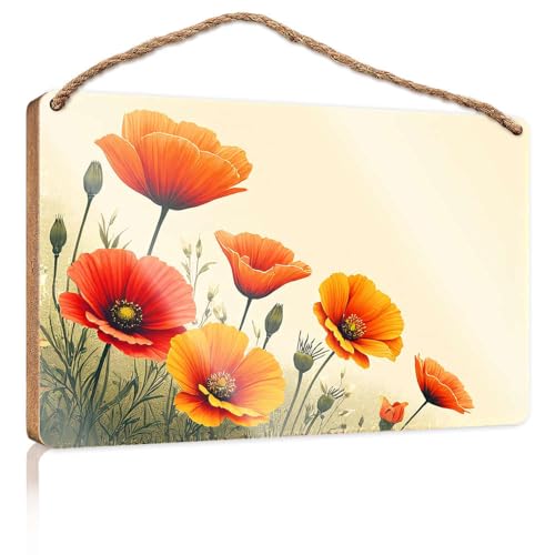 Lustige Schilder für Männerhöhle, helle Mohnblumen in lebendigen Farbtönen, Holzschild, Küchenschilder, Wanddekoration, Herbstbüro-Dekoration (23 x 35 cm) von CBRT