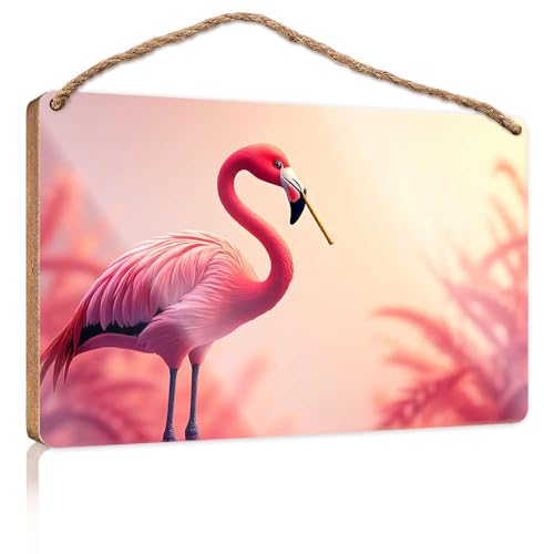 Lustige Schilder für Männerhöhle, rosa Flamingo mit einem Stock im Schnabel, Holzschild, Küchenschilder, Wanddekoration, Herbstbüro-Dekoration (20 x 30 cm) von CBRT