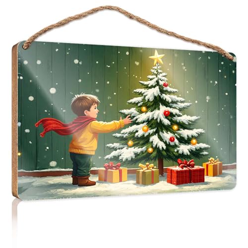 Lustige Schilder für Männerhöhle mit einem Kind, schmückt einen verschneiten Weihnachtsbaum, Holzschild, Küchenschilder, Wanddekoration, Herbstbüro-Dekoration (23 x 35 cm) von CBRT