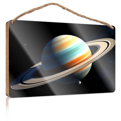 Lustige Schilder für die Männerhöhle, ein Planet mit Ringen im Weltraum, Holzschild, Küchenschilder, Wanddekoration, Herbstbürodekoration (23 x 35 cm) von CBRT