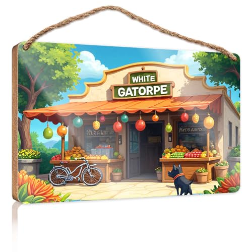 Lustige Schilder für die Männerhöhle, ein bunter Obstständer namens White Gatorpe mit einem Fahrrad, das draußen geparkt ist, Holzschild, Küchenschilder, Wanddekoration, Herbstbürodekoration (15 x 28 Lustige Schilder für die Männerhöhle, ein bunter Obstständer namens White Gatorpe mit einem Fahrrad, das draußen geparkt ist, Holzschild, Küchenschilder, Wanddekoration, Herbstbürodekoration (15 x 28 von CBRT