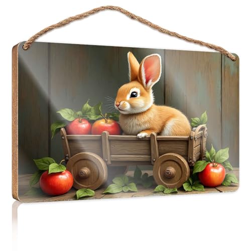Lustige Schilder für die Männerhöhle, ein niedliches Kaninchen sitzt in einem Holzwagen, gefüllt mit frischen Äpfeln, Holzschild, Küchenschilder, Wanddekoration, Herbstbürodekoration (23 x 35 cm) Lustige Schilder für die Männerhöhle, ein niedliches Kaninchen sitzt in einem Holzwagen, gefüllt mit frischen Äpfeln, Holzschild, Küchenschilder, Wanddekoration, Herbstbürodekoration (23 x 35 cm) von CBRT